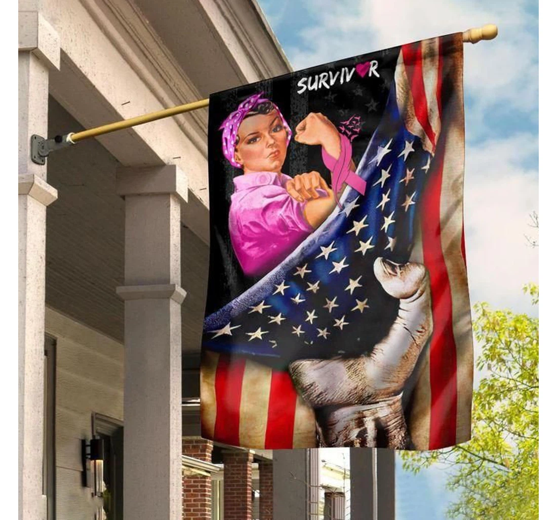 Breast Cancer Awareness Survivor American Printed Both-Sides, UV And Fade - Resistant Flag