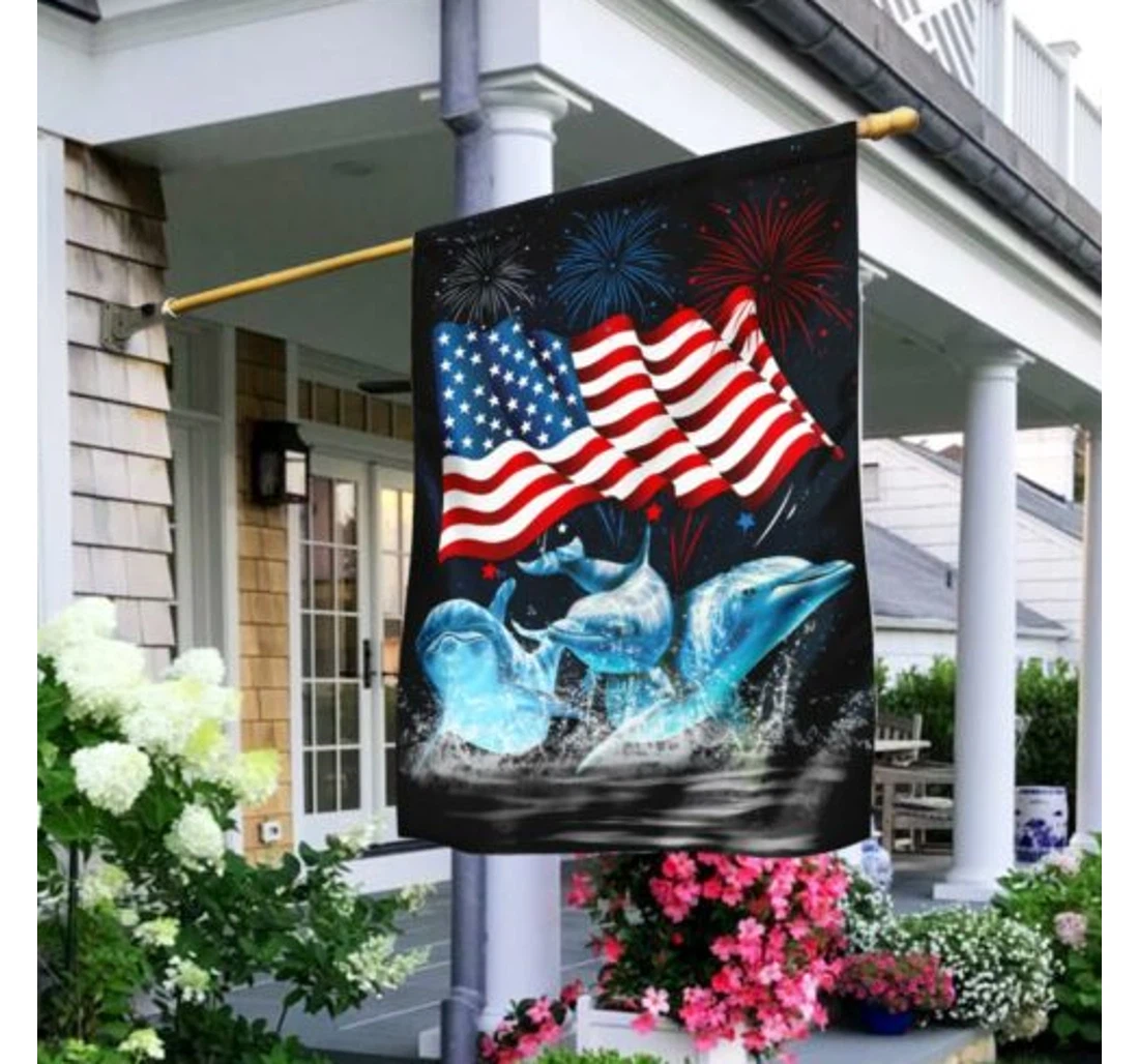 Three Dolphins Happy Independence Day Printed Both-Sides, UV And Fade - Resistant Flag