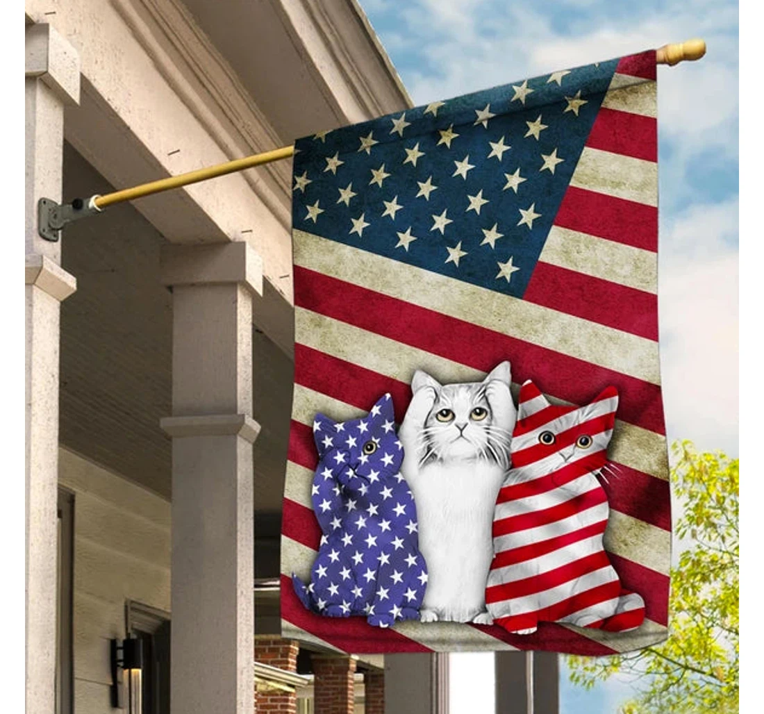 Cats Happy Independence Day American Printed Both-Sides, UV And Fade - Resistant Flag