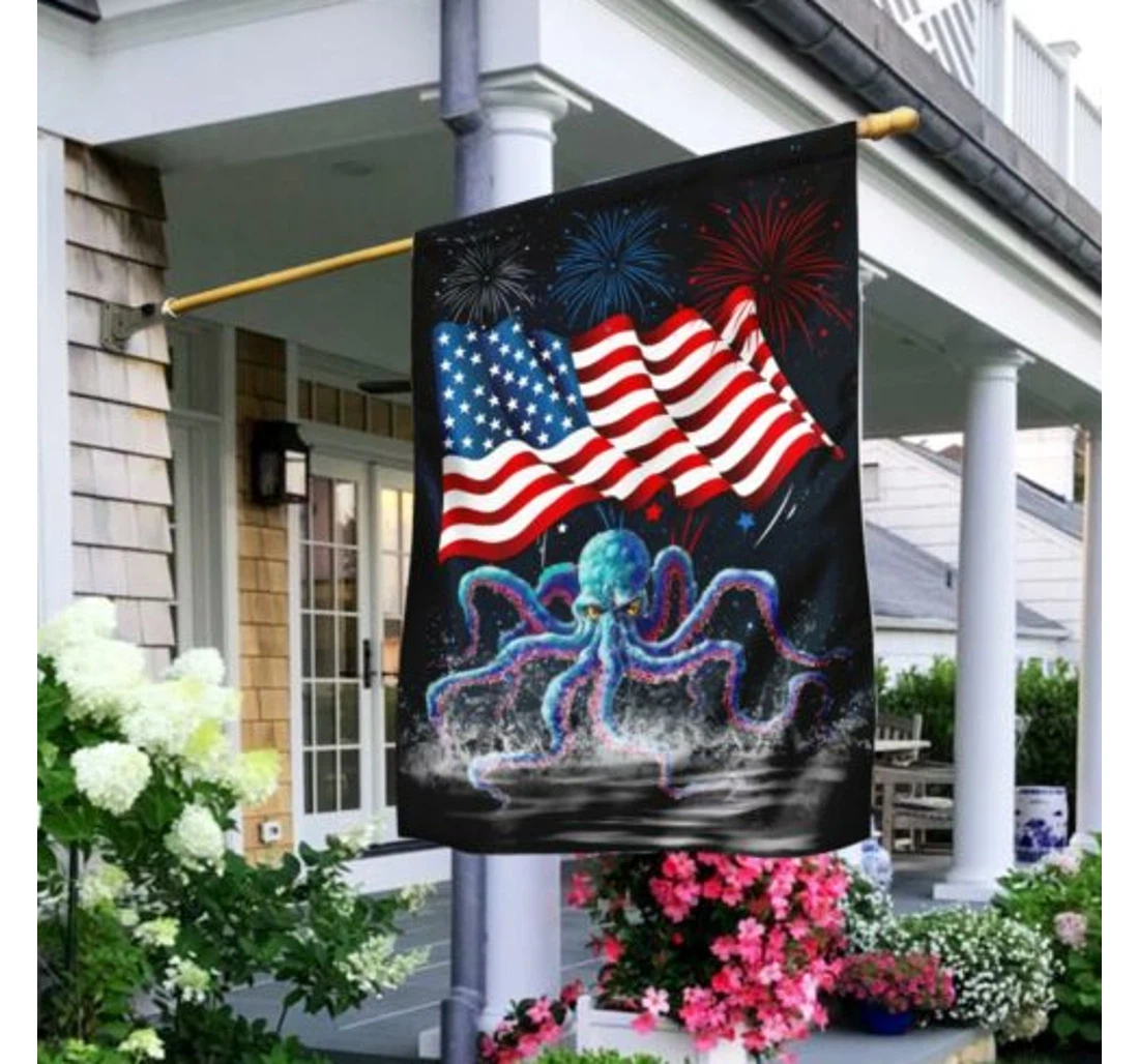 Octopus Happy Independence Day Printed Both-Sides, UV And Fade - Resistant Flag