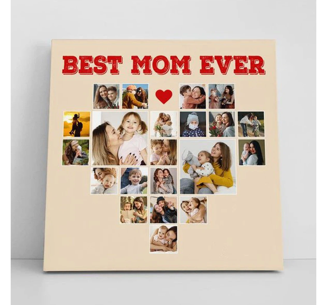 Poster, Canvas - Custom Mother Collage, Best Mom Ever Mother's Day Heart Art, Her Birthday Print Framed Wall Art