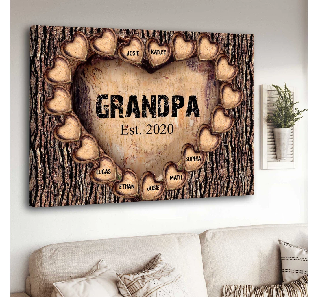 Poster, Canvas - Personalized Grandpa Tree Est With Grandkids Canvas, Father's Day Gift For Papa Print Framed Wall Art