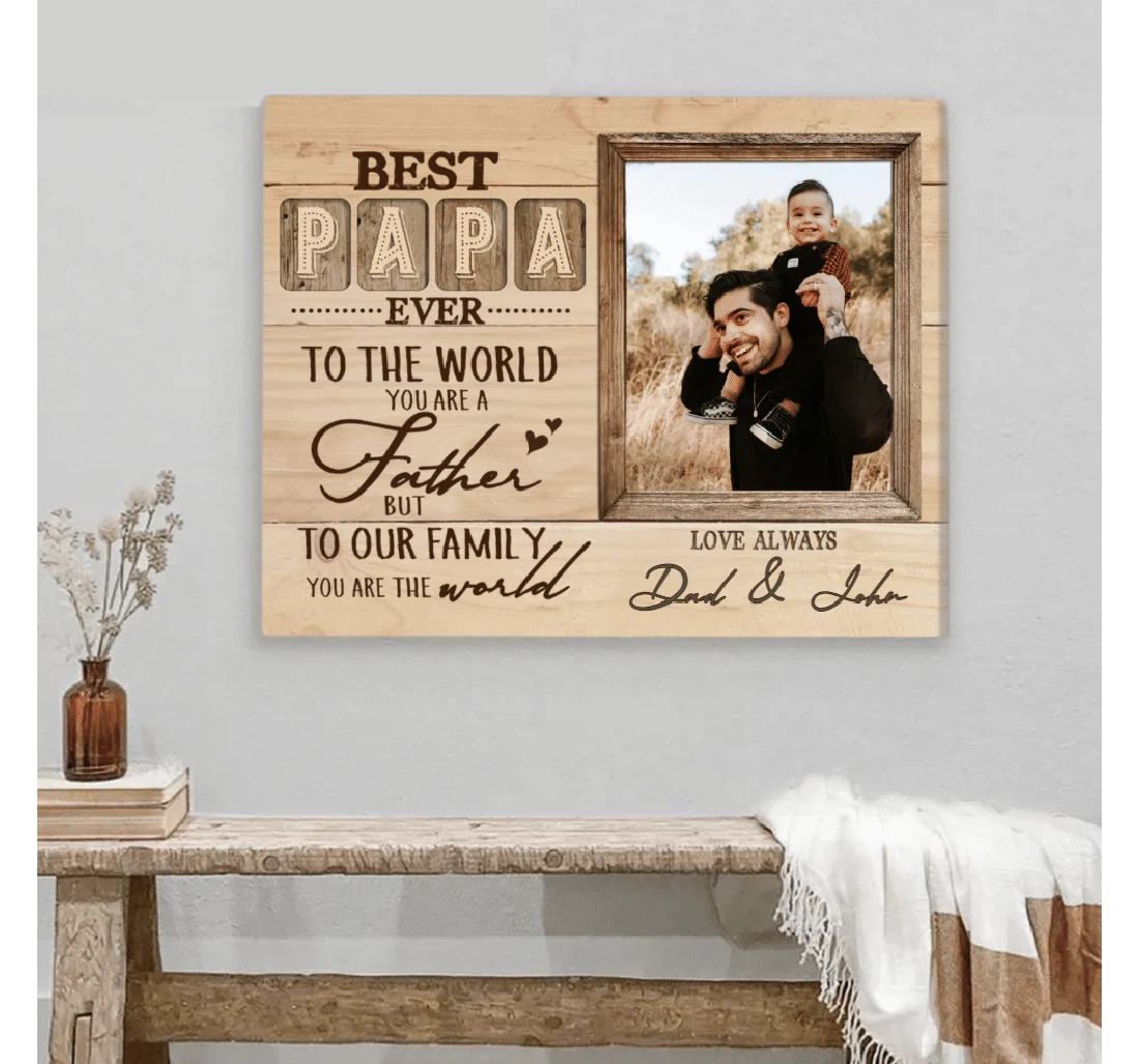 Poster, Canvas - Customized Photo Father And Son Canvas, Rustic Window Fathers Day Wall Art, Best Dad Ever, Father And Daughter Print Framed Wall Art