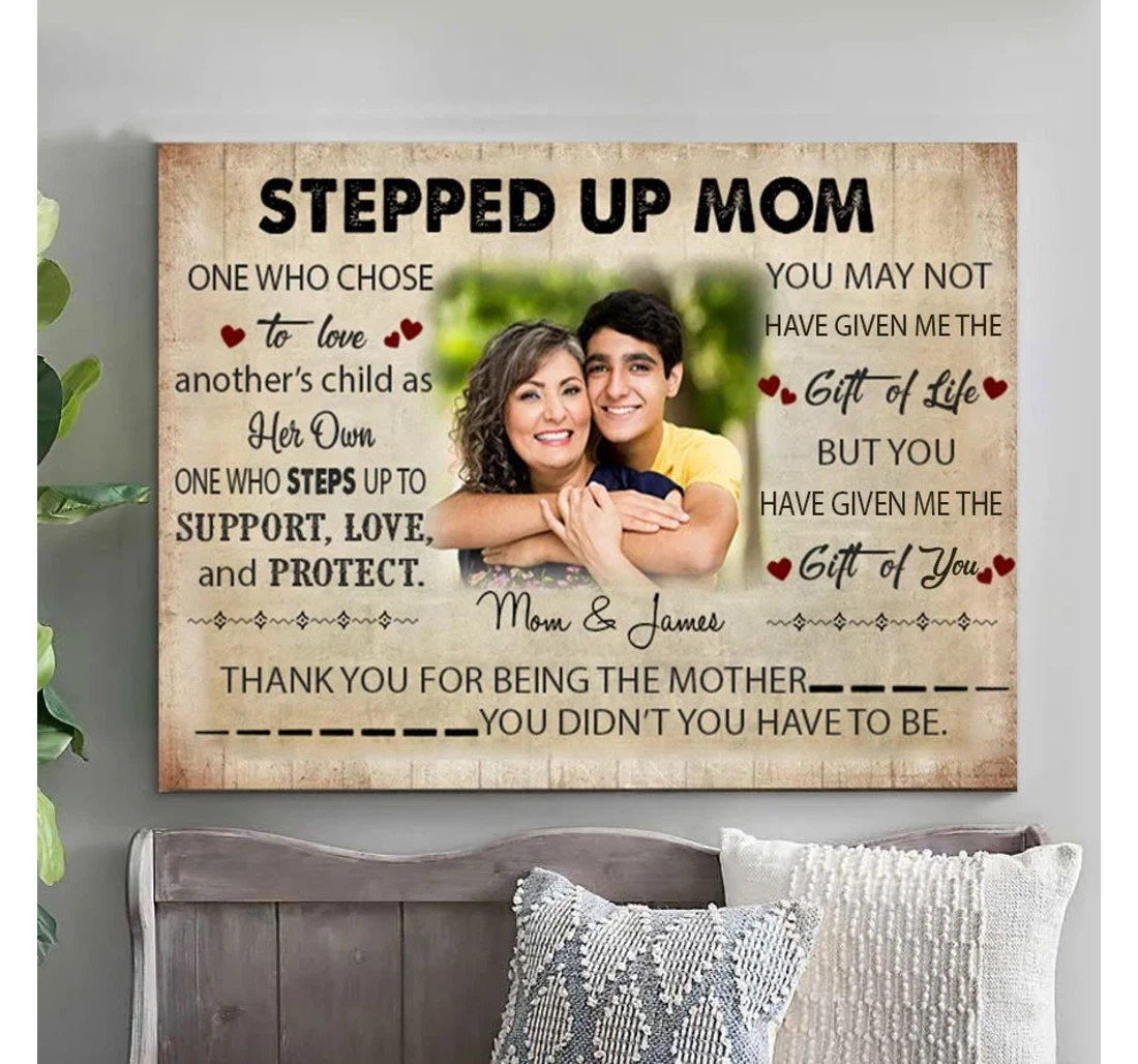Poster, Canvas - Custom Stepmom Picture Canvas, Stepmother Canvas Gift From Stepson Mother's Day Canvas Print Framed Wall Art