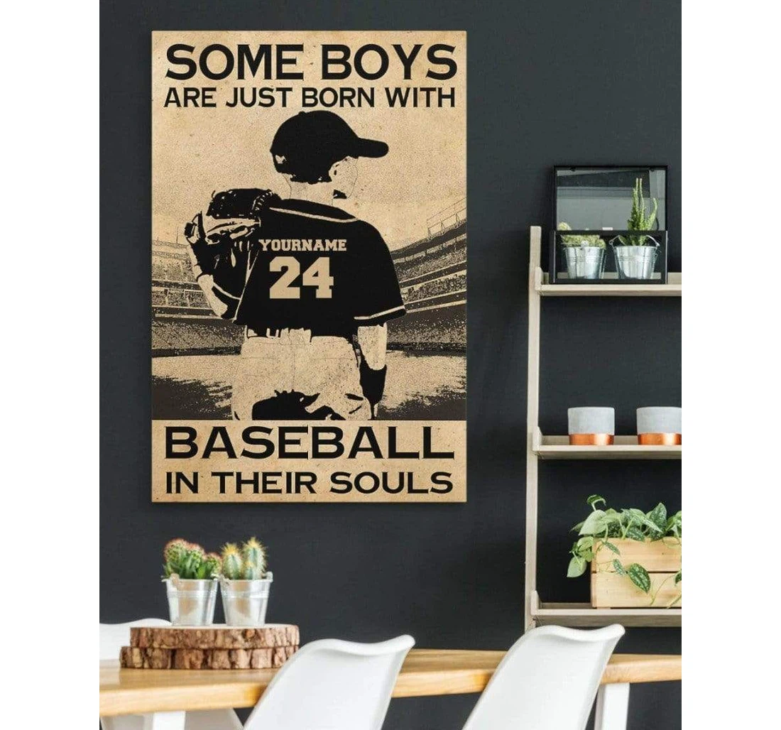 Poster, Canvas - Custom Name And Number Some Boys Are Just Born With Baseball In Their Soul H Print Framed Wall Art