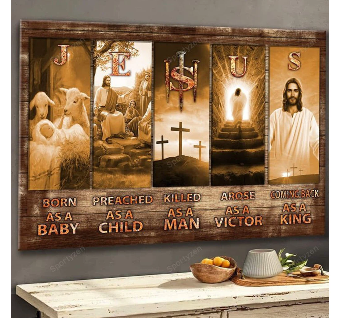 Poster, Canvas - Jesus Christ Born As A Baby Coming Back As A King Kv Print Framed Wall Art