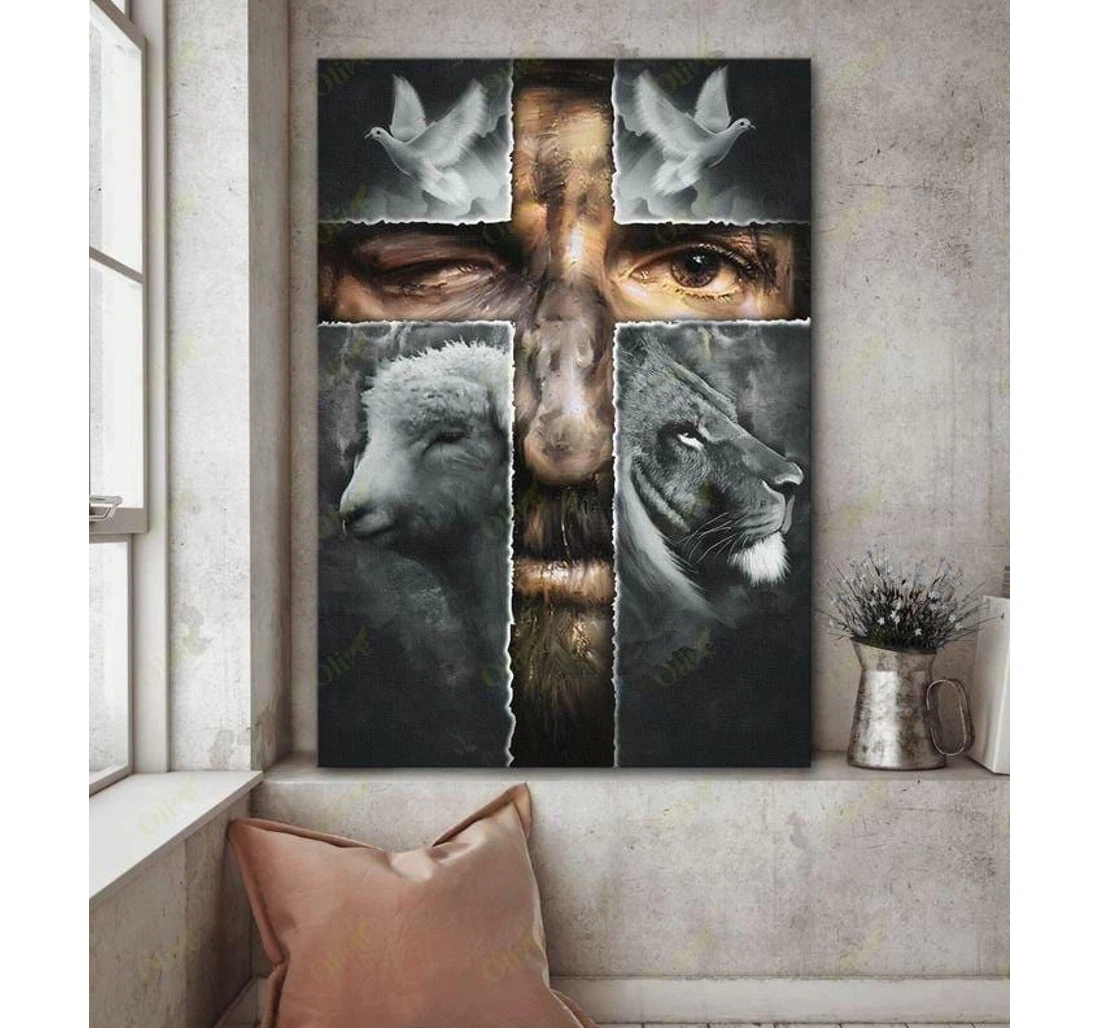 Poster, Canvas - The Soul Of God Jesus, Lion And Gloth V Print Framed Wall Art