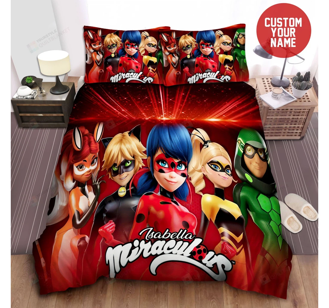 Bedding Set - Personalized Custom Name Miraculous Tales Of Ladybug Cat Noir Included 1 Ultra Soft Duvet Cover or Quilt and 2 Lightweight Breathe Pillowcases