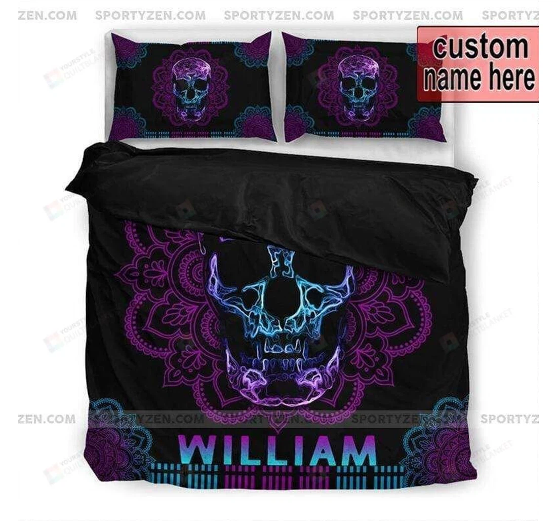 Bedding Set - Mandala Skull Personalized Custom Name Included 1 Ultra Soft Duvet Cover or Quilt and 2 Lightweight Breathe Pillowcases