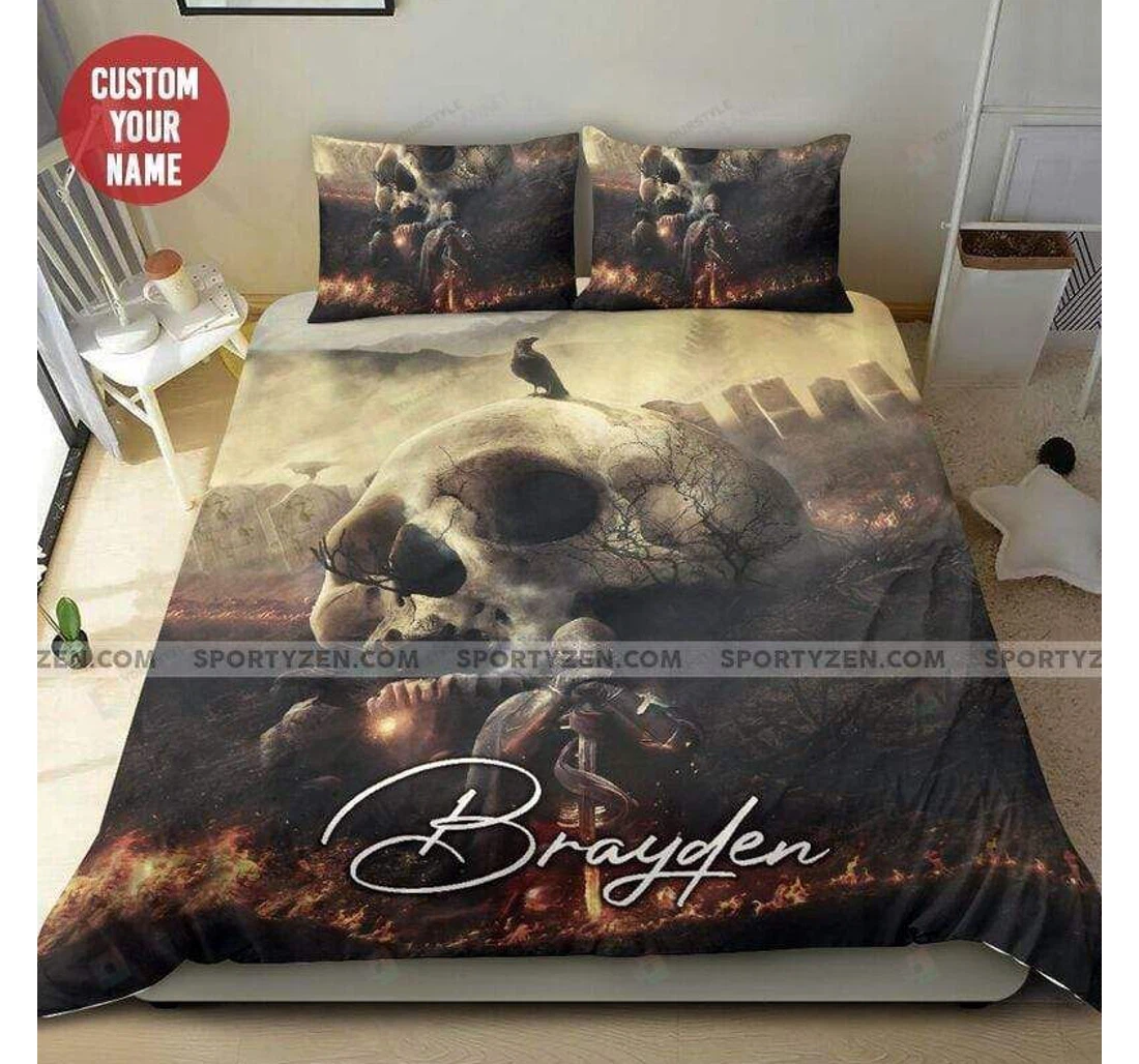 Bedding Set - Skull Fire Personalized Custom Name Included 1 Ultra Soft Duvet Cover or Quilt and 2 Lightweight Breathe Pillowcases