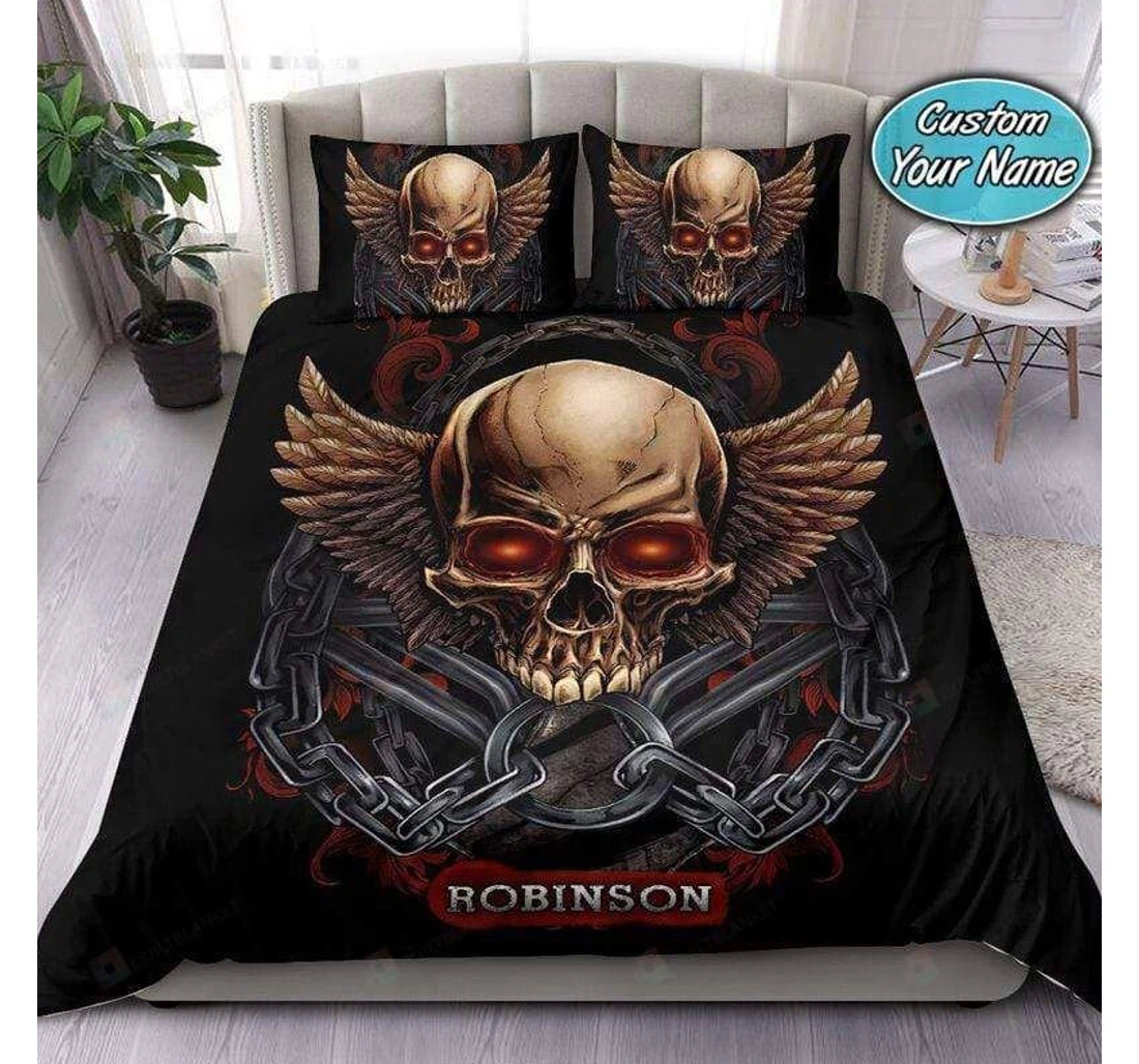 Bedding Set - Swing Skull Personalized Custom Name Included 1 Ultra Soft Duvet Cover or Quilt and 2 Lightweight Breathe Pillowcases