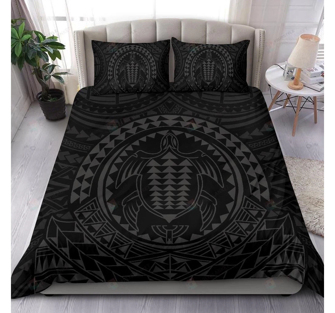 Bedding Set - Hawaiian Kakau Honu Arc Gray Polynesian Cotton Spread Included 1 Ultra Soft Duvet Cover or Quilt and 2 Lightweight Breathe Pillowcases