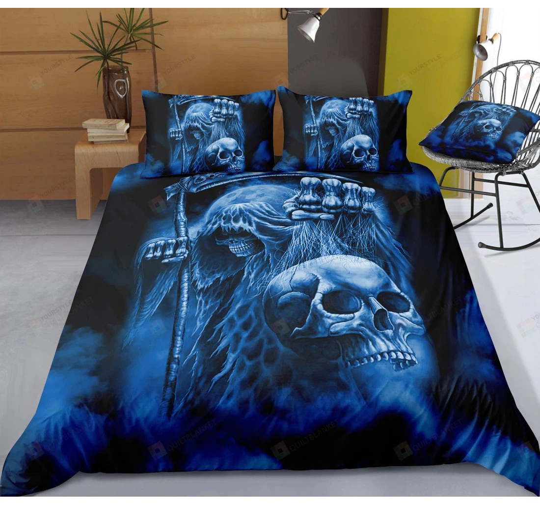 Bedding Set - Personalized Skull Blue Custom Name Included 1 Ultra Soft Duvet Cover or Quilt and 2 Lightweight Breathe Pillowcases