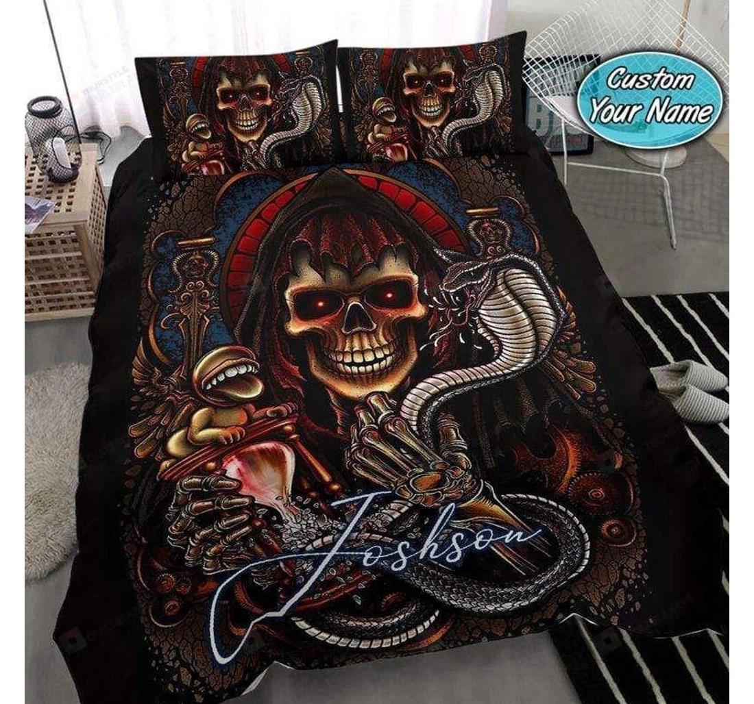 Bedding Set - Skull Snake Personalized Custom Name Included 1 Ultra Soft Duvet Cover or Quilt and 2 Lightweight Breathe Pillowcases