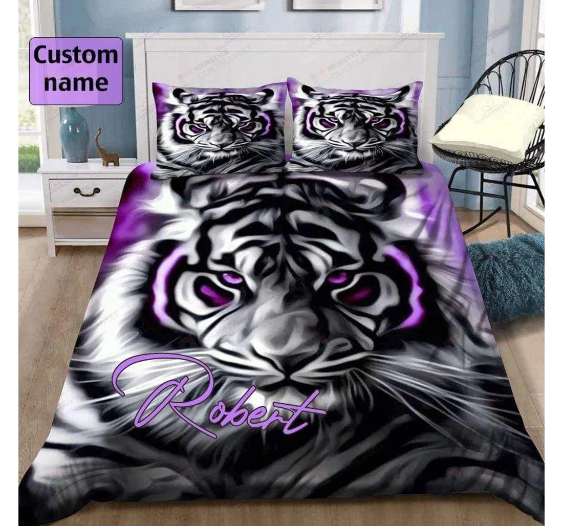 Bedding Set - Tiger Light Purple Personalized Custom Name Included 1 Ultra Soft Duvet Cover or Quilt and 2 Lightweight Breathe Pillowcases