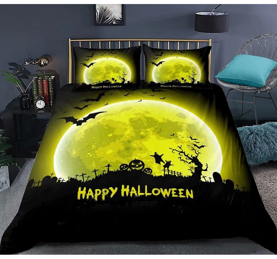 Bedding Set - Halloween Bat Size,3 Cartoon Ghost Festival Zipper,1 Included 1 Ultra Soft Duvet Cover or Quilt and 2 Lightweight Breathe Pillowcases