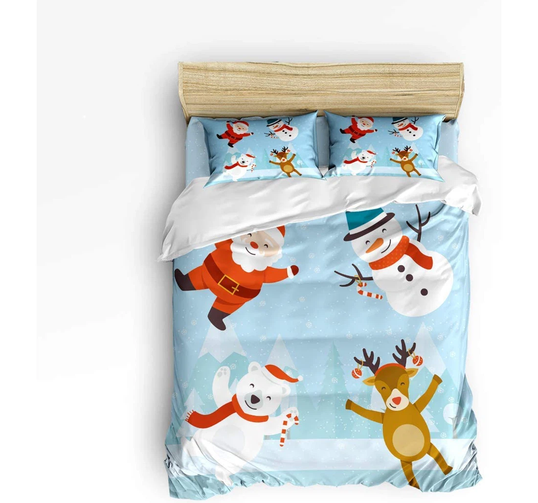 Bedding Set - Cartoon Christmas Santa Claus Snowman Reindeer Included 1 Ultra Soft Duvet Cover or Quilt and 2 Lightweight Breathe Pillowcases