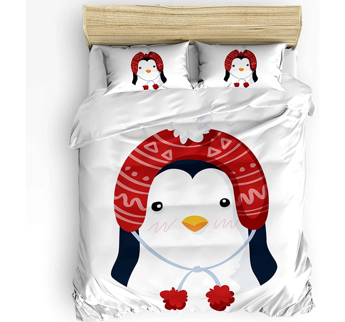 Bedding Set - Christmas Including Corner Ties, Cartoon Cute Penguin Hat Included 1 Ultra Soft Duvet Cover or Quilt and 2 Lightweight Breathe Pillowcases