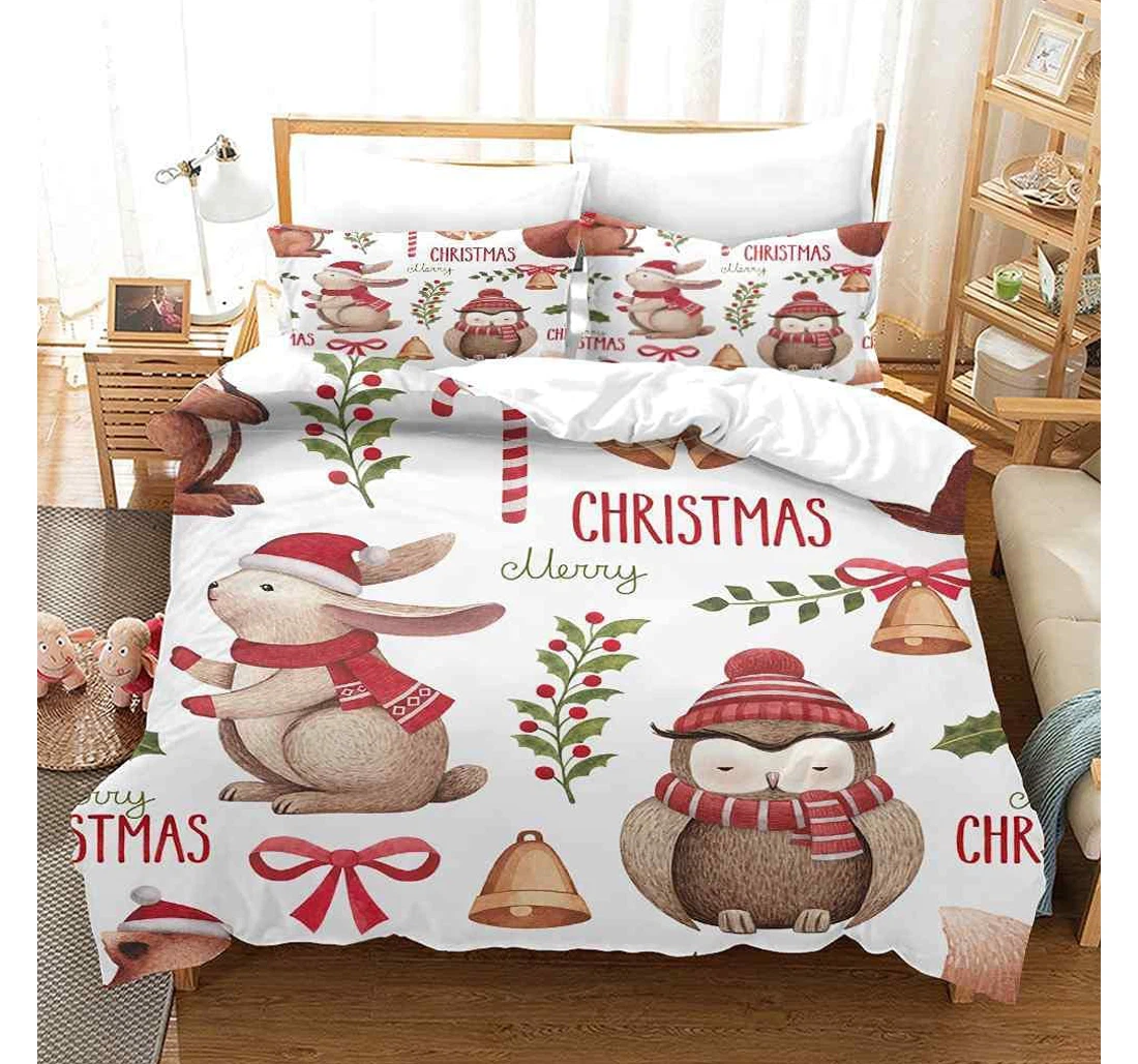 Bedding Set - Cartoon Christmas Bunny And Easy Care Included 1 Ultra Soft Duvet Cover or Quilt and 2 Lightweight Breathe Pillowcases