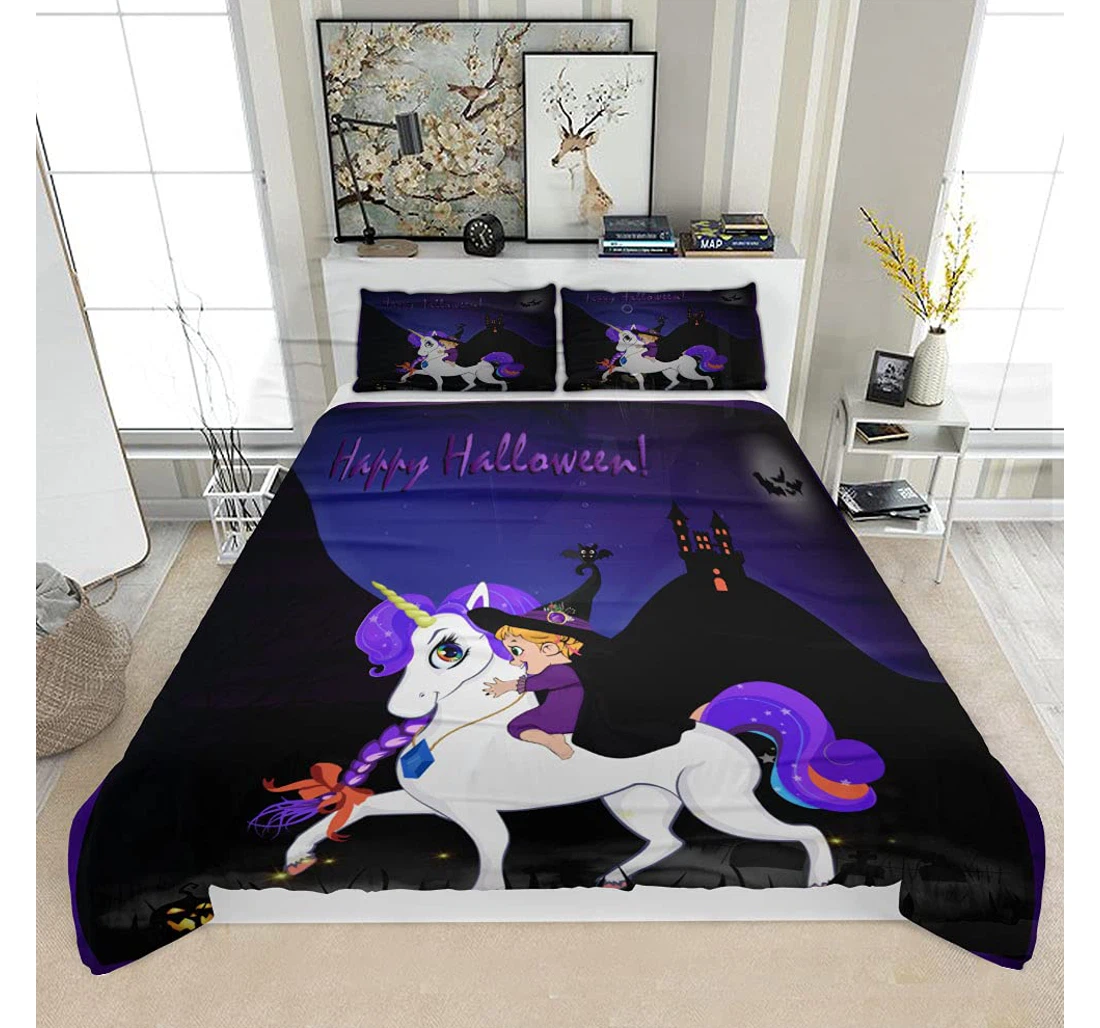 Bedding Set - Happy Halloween Cartoon Greeting Card Cute Solf Included 1 Ultra Soft Duvet Cover or Quilt and 2 Lightweight Breathe Pillowcases