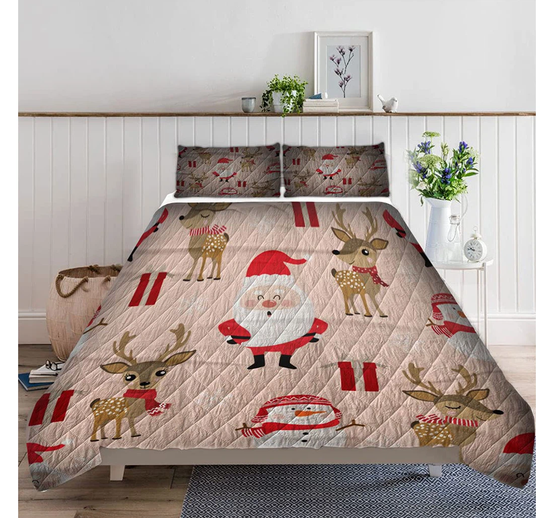 Bedding Set - Cute Christmas Holidays Cartoon Included 1 Ultra Soft Duvet Cover or Quilt and 2 Lightweight Breathe Pillowcases