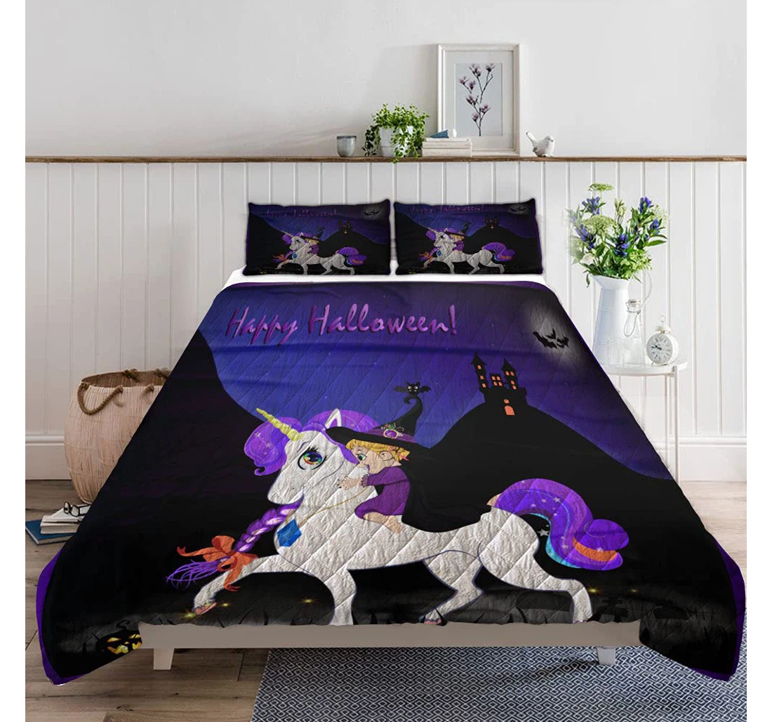 Bedding Set - Happy Halloween Cartoon Greeting Card Cute Included 1 Ultra Soft Duvet Cover or Quilt and 2 Lightweight Breathe Pillowcases