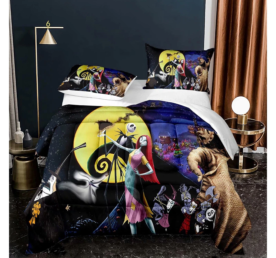 Bedding Set - Nightmare Before Christmas Gothic Romance Jack Sally Reversible Quilted Cartoon Included 1 Ultra Soft Duvet Cover or Quilt and 2 Lightweight Breathe Pillowcases