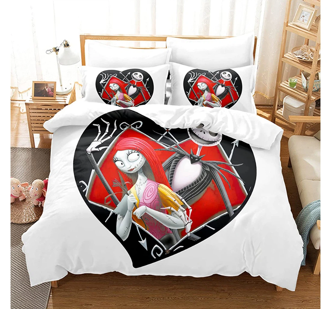 Bedding Set - Nightmare Before Christmas Pcs Pillowcases，jack Sally Set，children's Cartoon Skull ,zipper ,microfiber，halloween Decorations-twin Included 1 Ultra Soft Duvet Cover or Quilt and 2 Lightweight Breathe Pillowcases