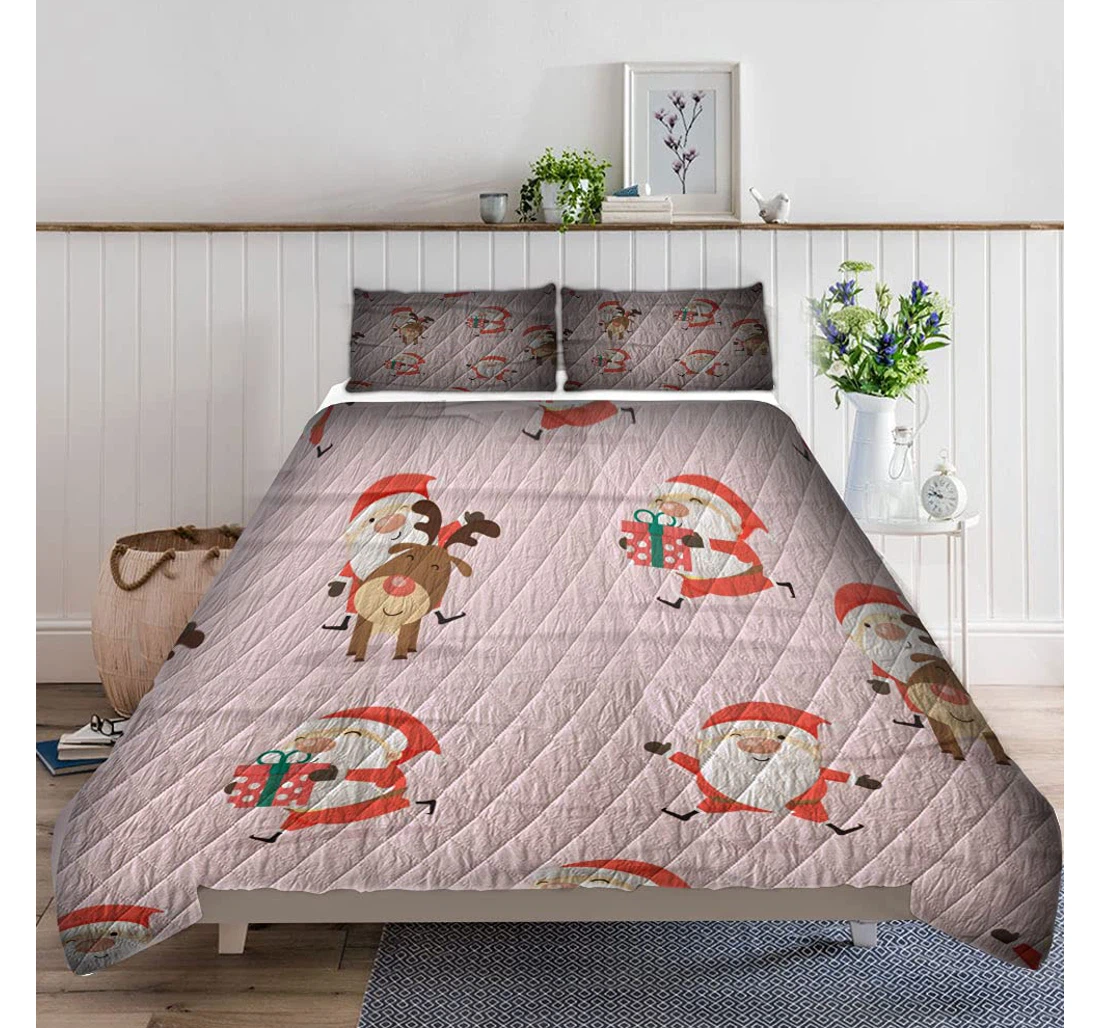 Bedding Set - Merry Christmas Cartoon Santa Claus Included 1 Ultra Soft Duvet Cover or Quilt and 2 Lightweight Breathe Pillowcases