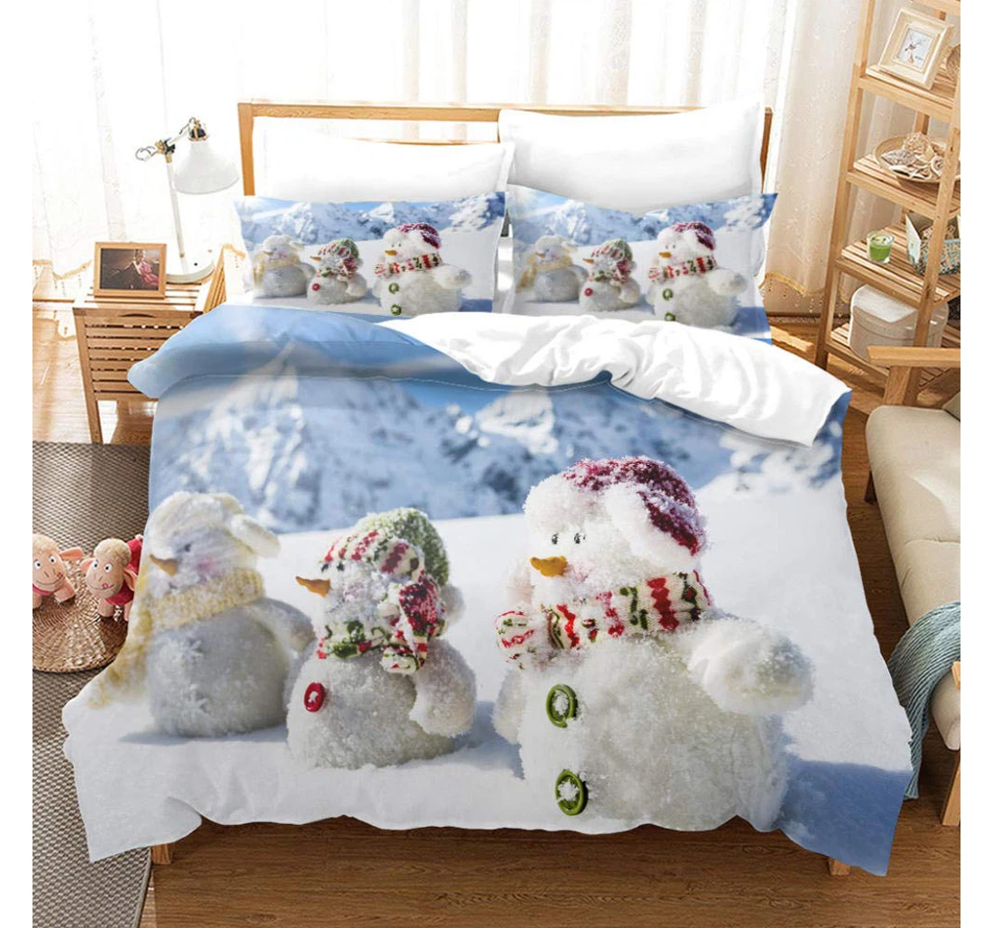 Bedding Set - Cartoon Christmas Snowman 68''x90'' Easy Care Included 1 Ultra Soft Duvet Cover or Quilt and 2 Lightweight Breathe Pillowcases