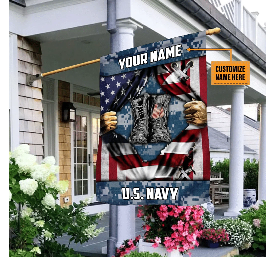 Veteran Personalized Navy Us Veteran Printed Both-Sides, UV And Fade - Resistant Flag