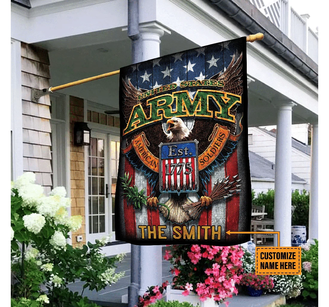 Veteran Personalized Us Army American Soldier Eagle Patriotic Printed Both-Sides, UV And Fade - Resistant Flag