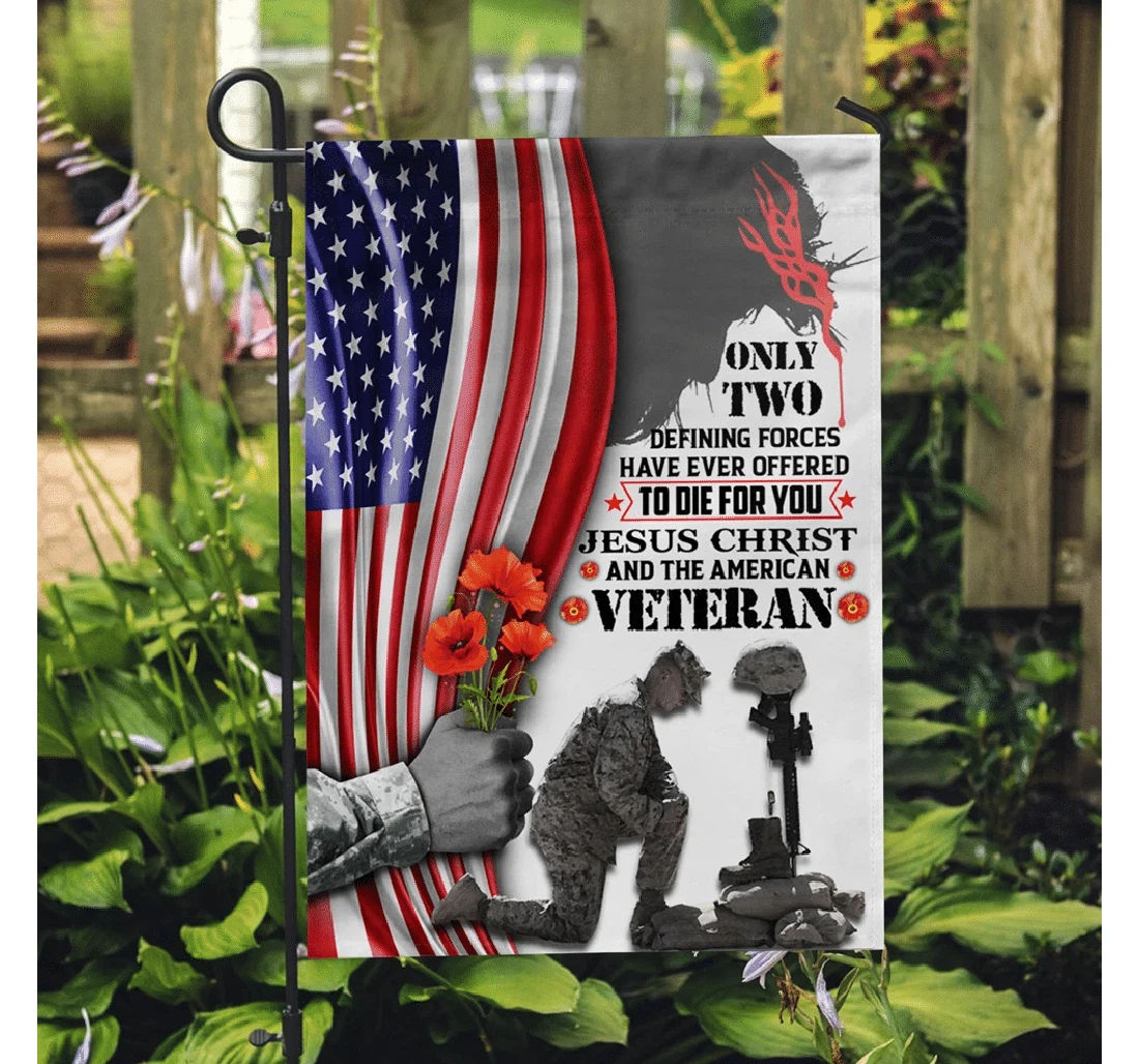 Jesus Christ And The American Veteran Printed Both-Sides, UV And Fade - Resistant Flag