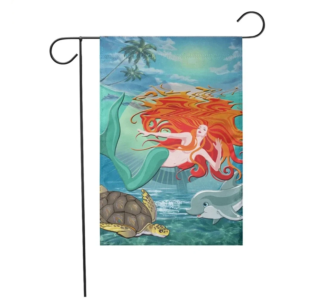 Hawaiian Mermaid Turtle Dolphin Polynesian Ah Jrc Printed Both-Sides, UV And Fade - Resistant Flag