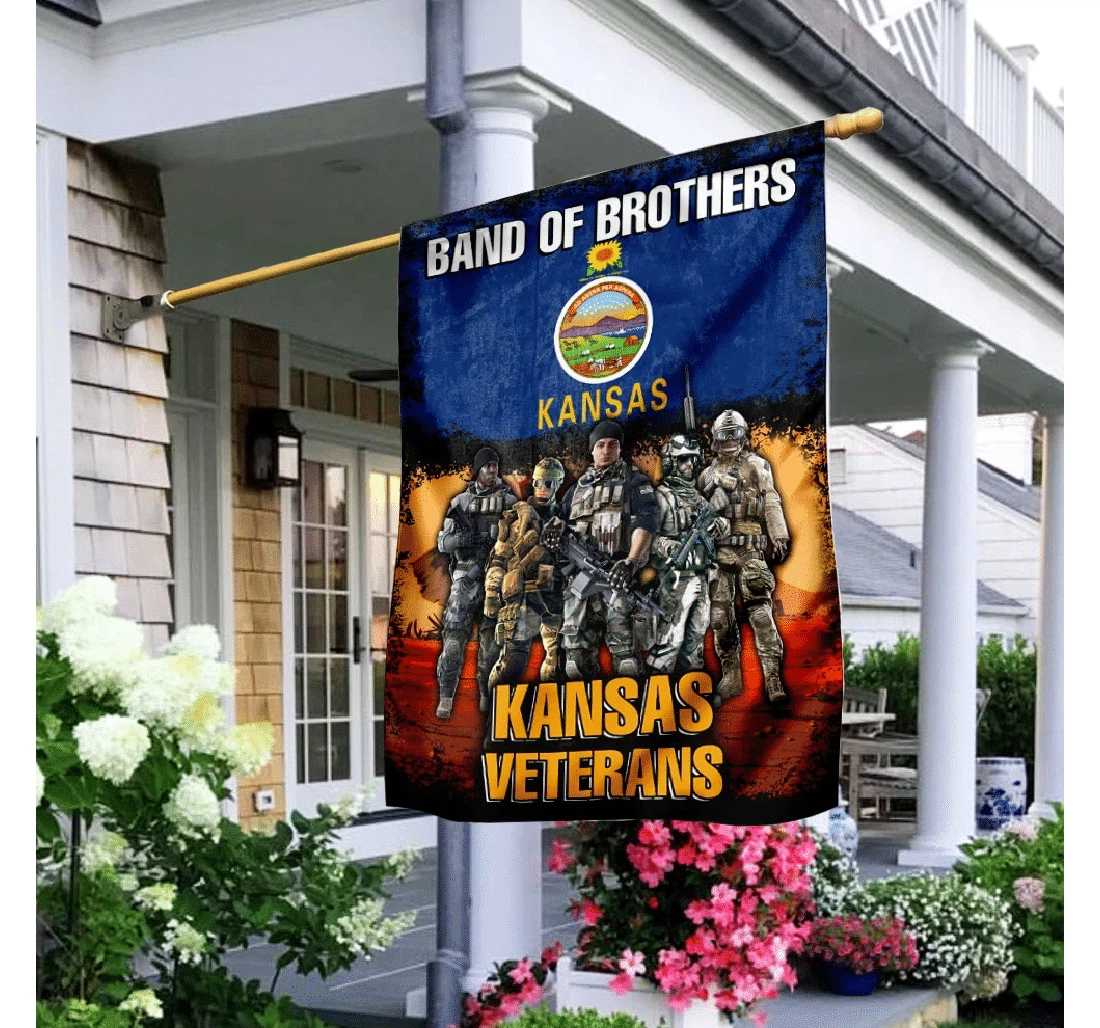 Veteran Band Of Brothers Kansas Veterans Printed Both-Sides, UV And Fade - Resistant Flag