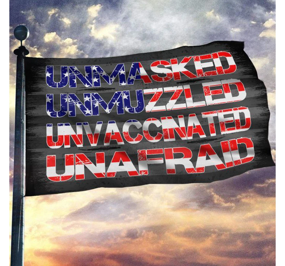 2021 Us Unmasked Unmuzzled Unvaccinated Unafraid Strong Freedom Proud Patriotic Trending Printed Both-Sides, UV And Fade - Resistant Flag