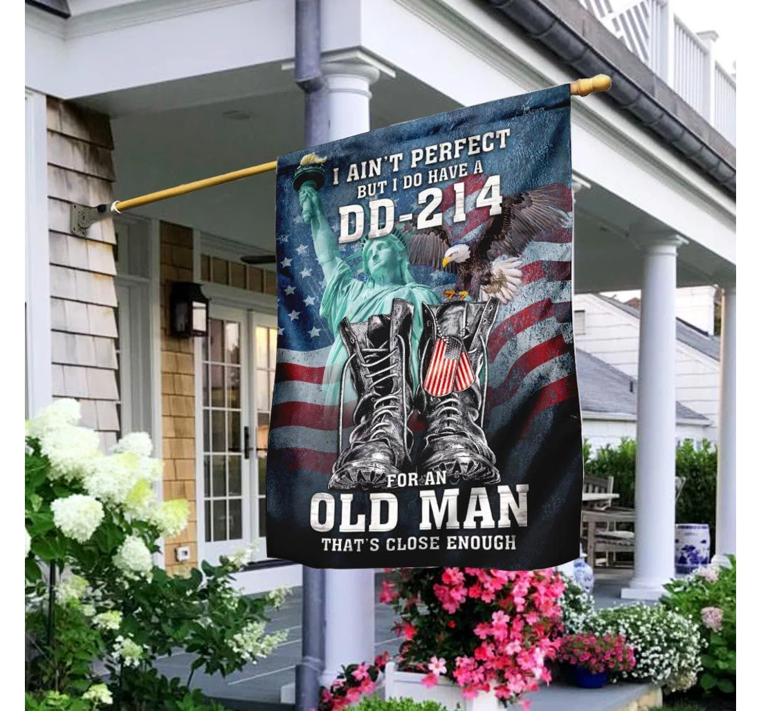 Veteran I Ain't Perfect But Have Dd-214 Old Man Liberty Statue Combat Boot Printed Both-Sides, UV And Fade - Resistant Flag