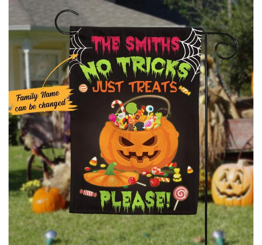 Halloween Gi Ideas, No Tricks Just Treats Please Personalized Pumpkin Halloween Halloween Custom Floral Printed Both-Sides, UV And Fade - Resistant Flag