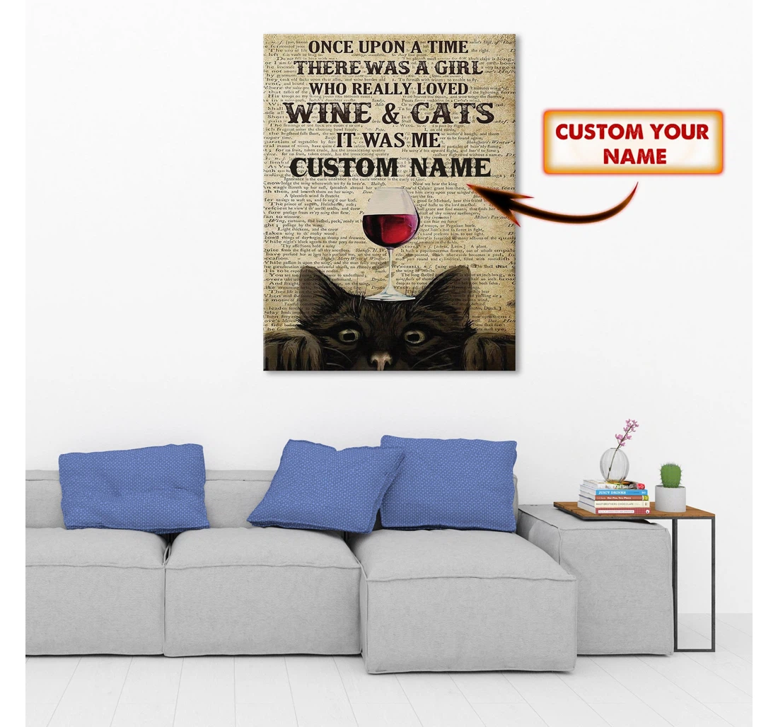 Poster, Canvas - Cat And Wine Custom Vhv-canvas-011 Print Framed Wall Art