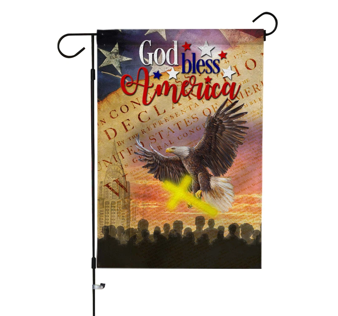 Independence Day God Bless America The Usa Declaration Of Independence Jesus Cross And Printed Both-Sides, UV And Fade - Resistant Flag