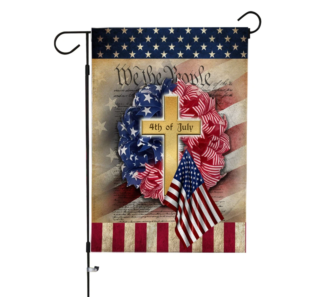 Independence Day Jesus Cross American Independence Day 4th Of July Printed Both-Sides, UV And Fade - Resistant Flag