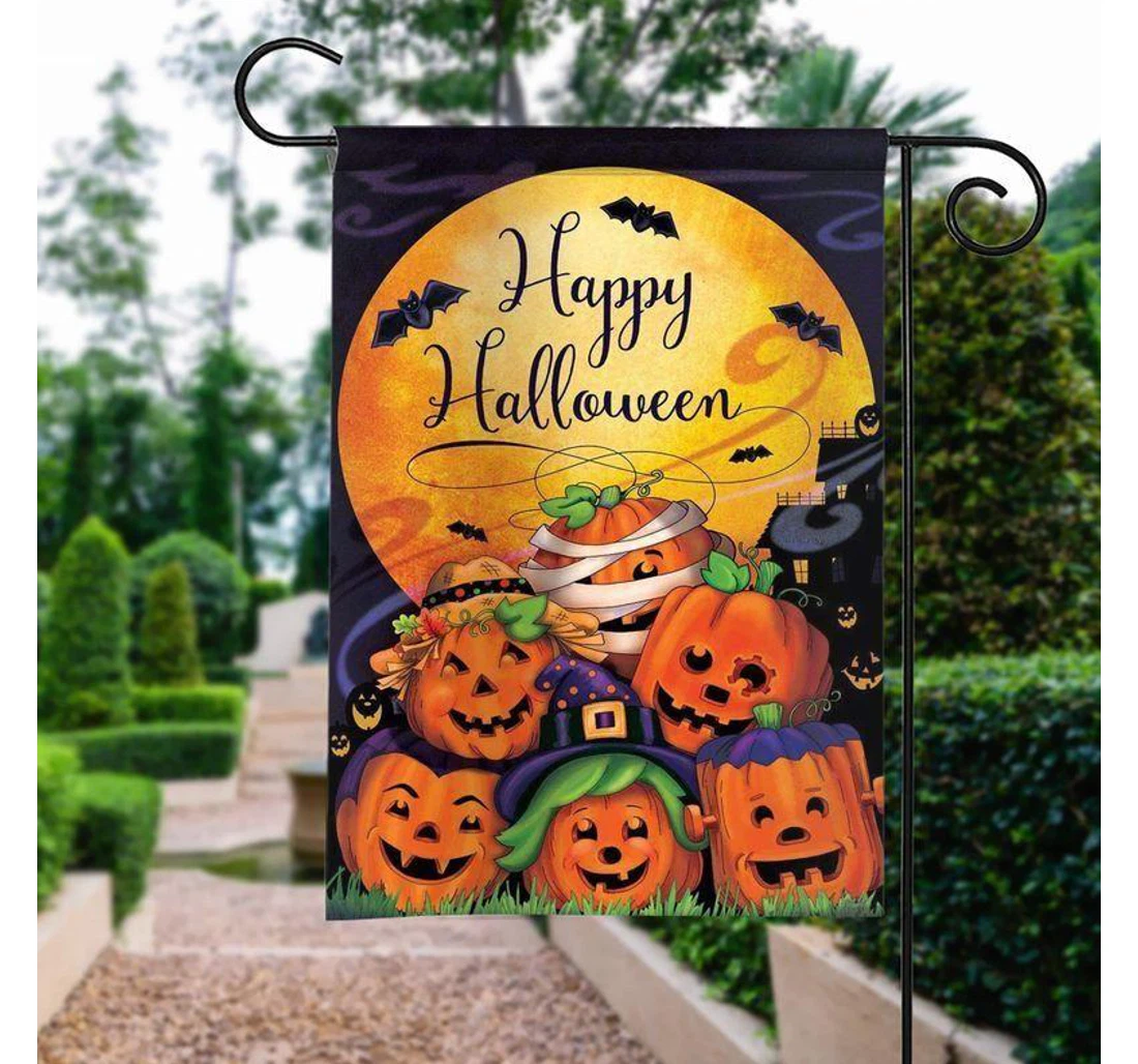 Halloween Happy Halloween Pumpkin Black Orange Printed Both-Sides, UV And Fade - Resistant Flag