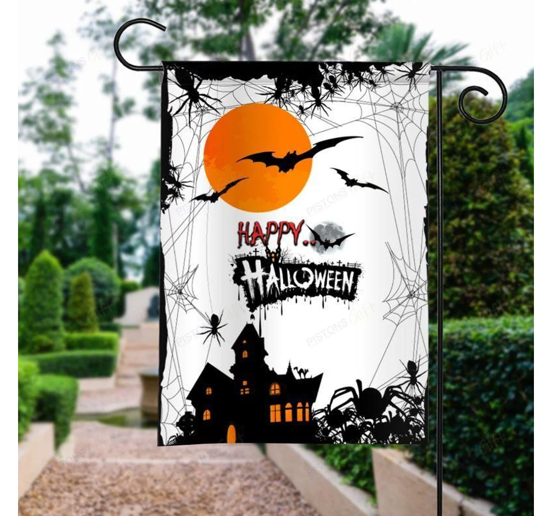 Halloween Happy Halloween Black White Printed Both-Sides, UV And Fade - Resistant Flag