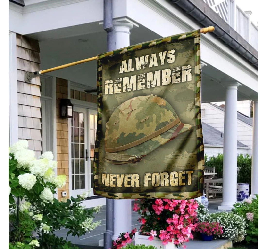 Veteran Always Remember Never Forget Camou Green Printed Both-Sides, UV And Fade - Resistant Flag