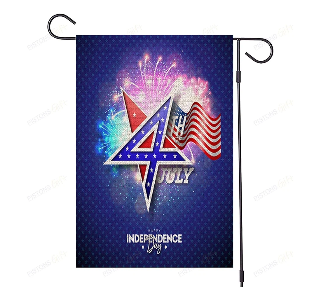 Independence Day Happy 4th Of July Star Patriotic Celebration Blue And Printed Both-Sides, UV And Fade - Resistant Flag