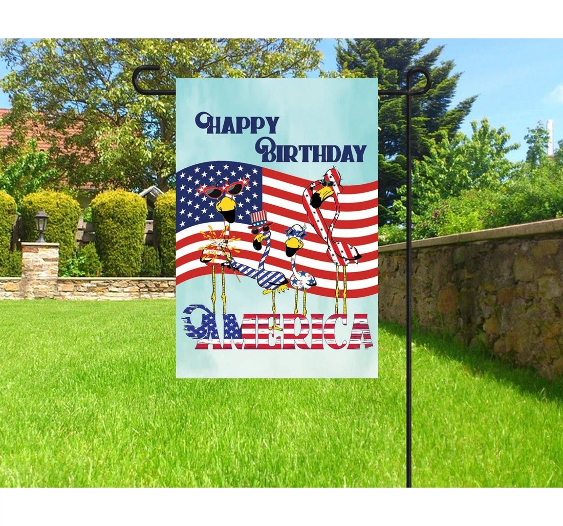 Independence Day Flamingo Happy Birthday America 4th Of July Printed Both-Sides, UV And Fade - Resistant Flag