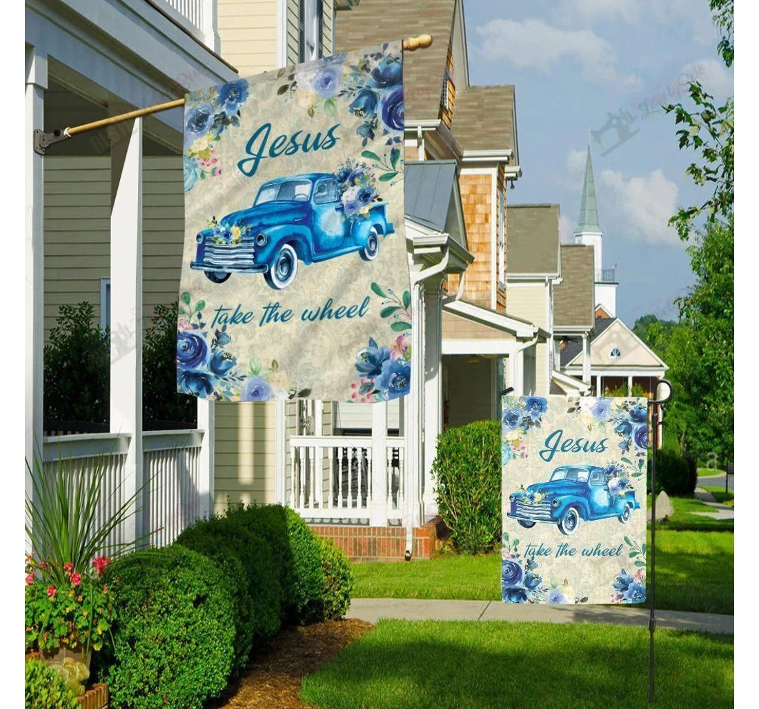 Jesus Jesus Take The Wheel Blue Truck Printed Both-Sides, UV And Fade - Resistant Flag