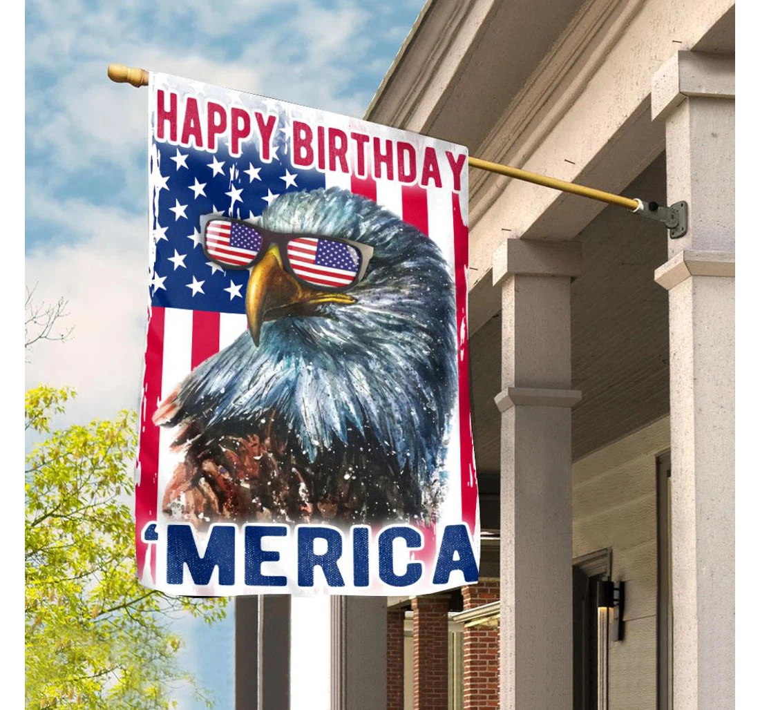 4th Of July Happy Birthday America Cool Glasses Eagle Independence Day's Gift Printed Both-Sides, UV And Fade - Resistant Flag