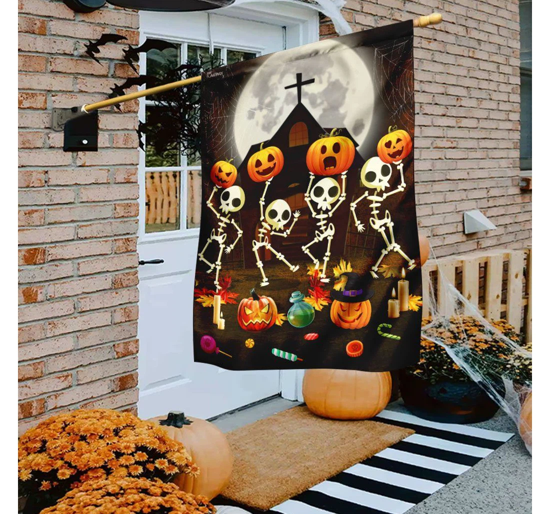 Halloween Dancing Skeleton Pumpkin Halloween Night Printed Both-Sides, UV And Fade - Resistant Flag