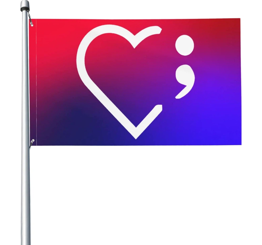 Heart Semicolon Suicide Prevention Double-Sided, UV And Fade - Resistant Flag